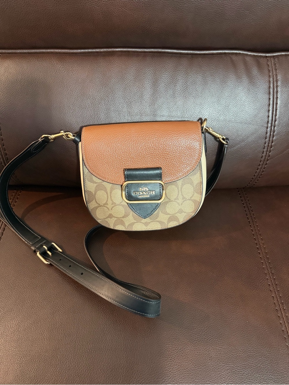 Coach Brown/Tan/Black Signature Saddle Crossbody